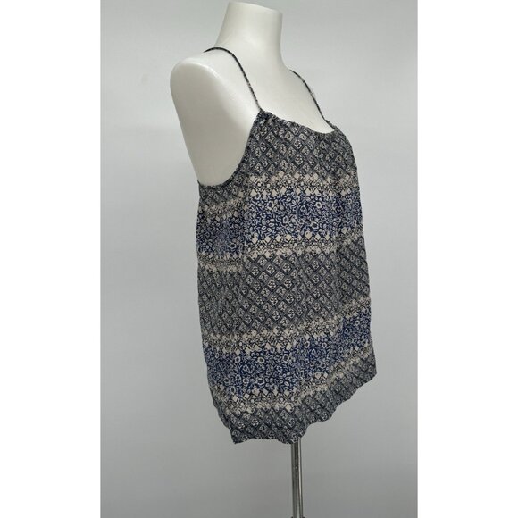 Madewell Silk Blouse Size 8 Silk Blue Spaghetti Moroccan Print Boho Festival - Picture 4 of 12